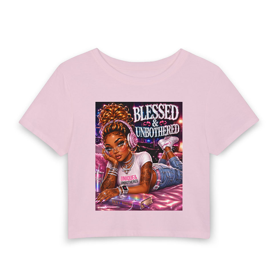 Thumbnail: Blessed & Unbothered Women's Baby Tee — Relaxed Chic Graphic Crop Top