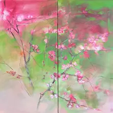 Red Japonica painting by Gwyn Griffin
