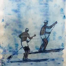Padle Couple painting by Cyril Mariaux