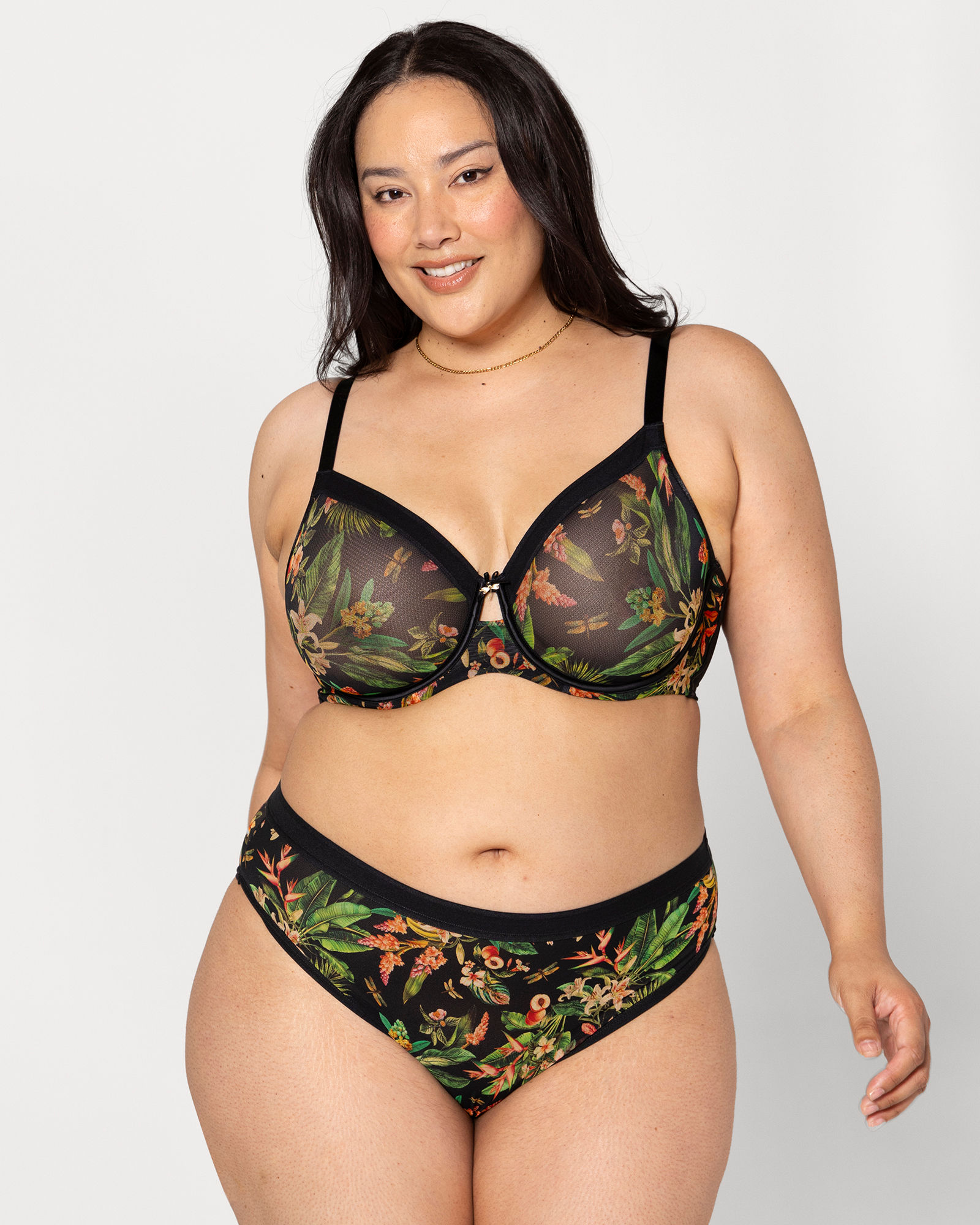 Curvy Couture Sheer Mesh High Cut Brief - Dragonfly Garden