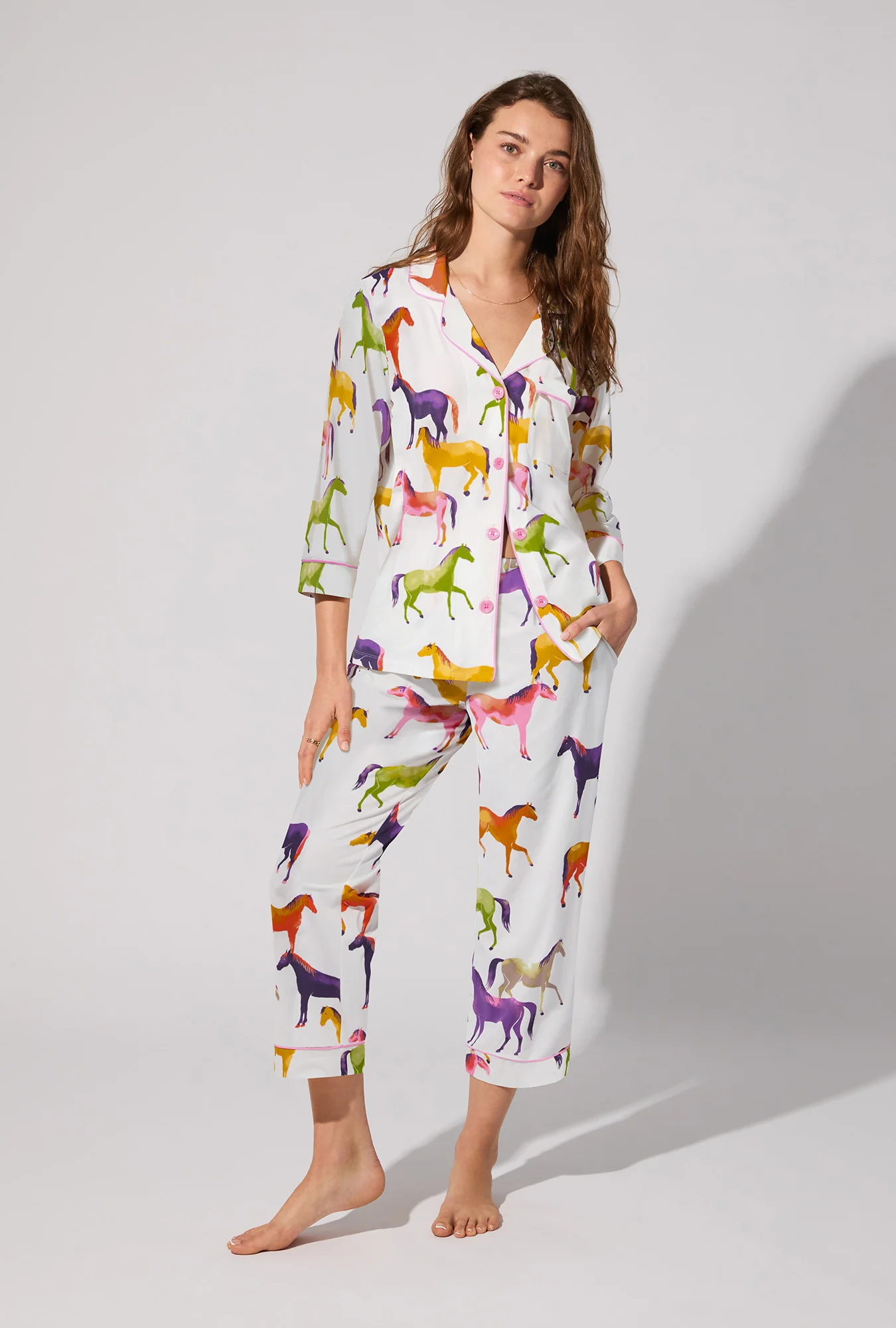 Bedhead Equestrian Parade 3/4 Sleeve Cropped Stretch Jersey PJ