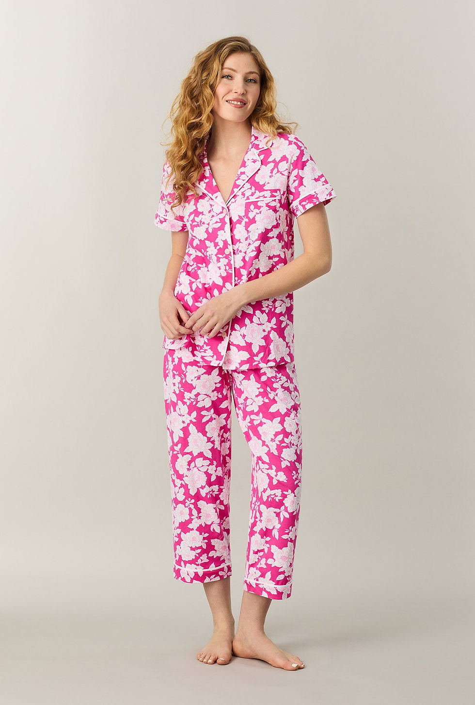 Thumbnail: Carole Hochman Raspberry Rose Cotton Capri Pajama Set