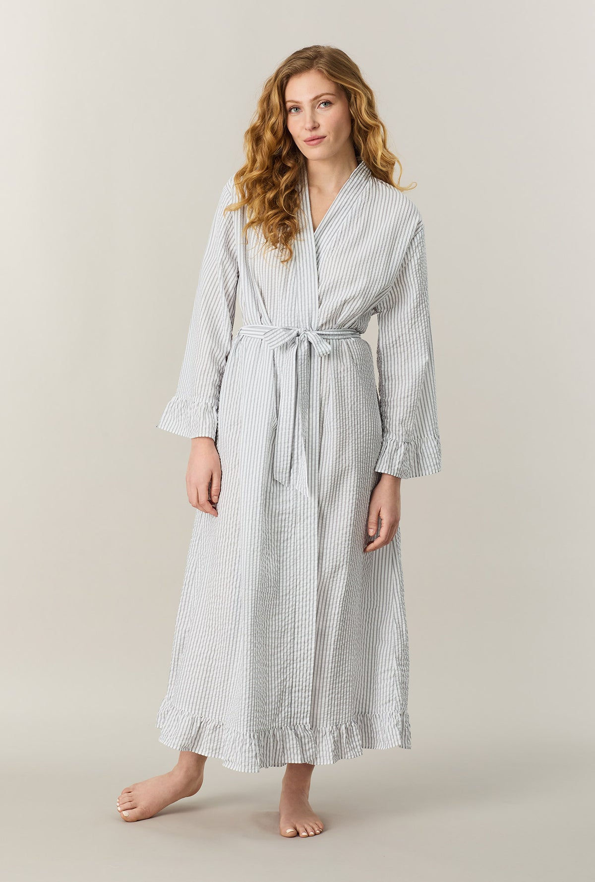 Carole Hochman Grey Stripe Seersucker Long Robe