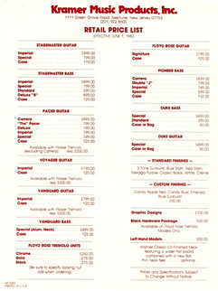 1983 Kramer catalog featuring new Floyd Rose tremolo