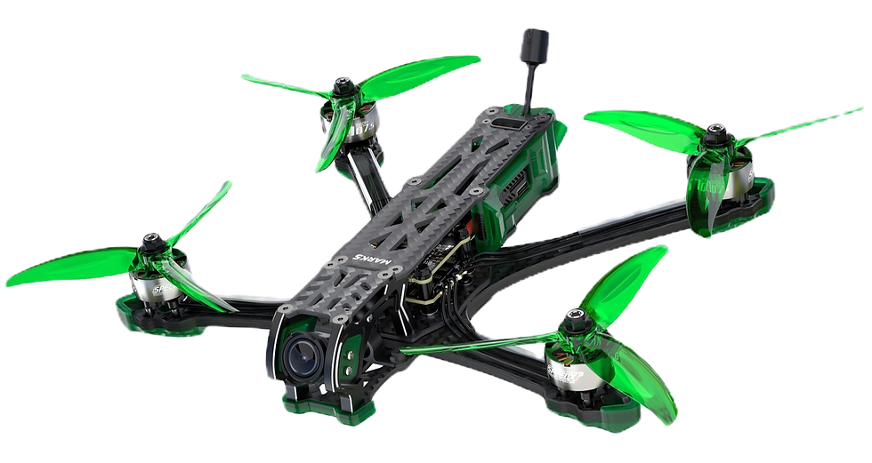 Drone vert et noir avec quatre hélices