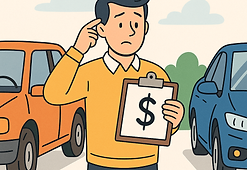 Customer evaluating trade-in value for old car – vehicle sell or trade-in assistance