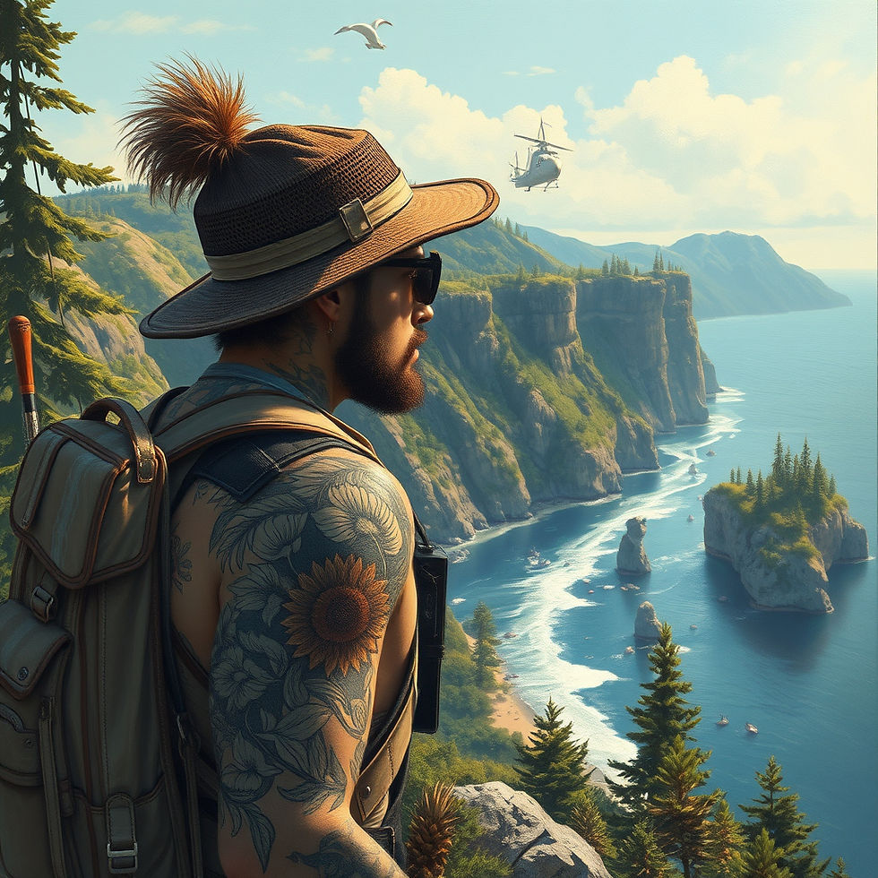 "Show me an explorer looking out over the last of tattoo summer," he dictated to his CyberDreamImage-3000 Life Enhancer...