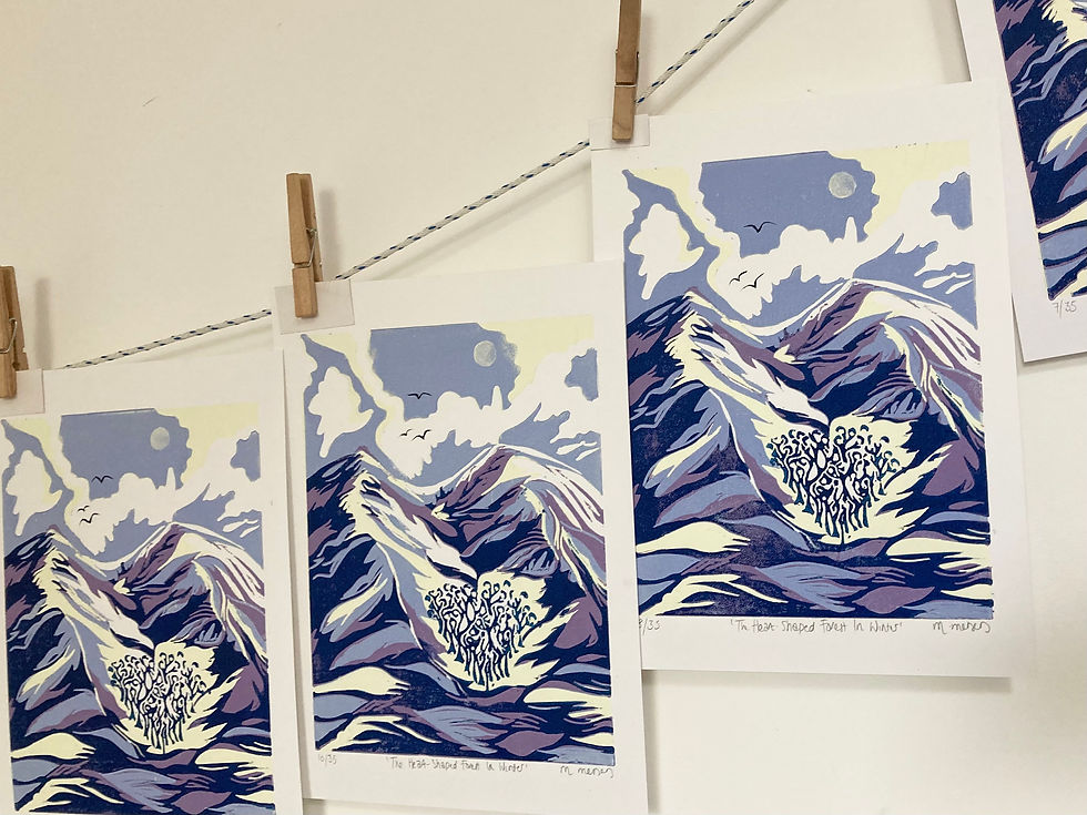 Thumbnail: 'The Heart Shaped Forest In Winter' Lino Print