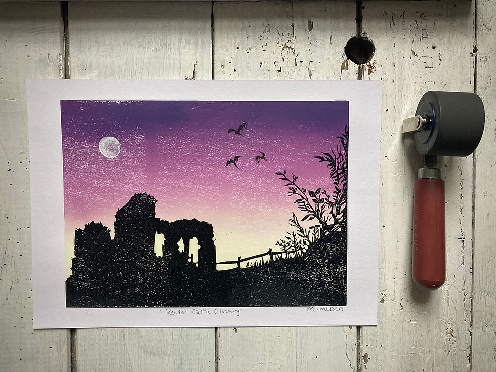 Thumbnail: 'Kendal Castle Gloaming' Lino Print
