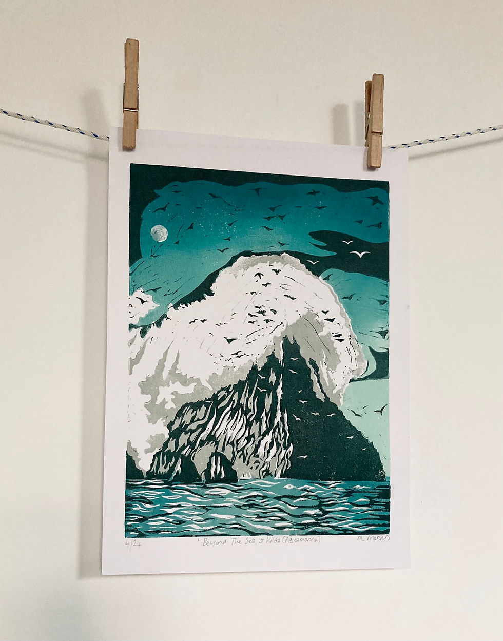 Thumbnail: Beyond The Sea, St Kilda (Aquamarine) Lino Print
