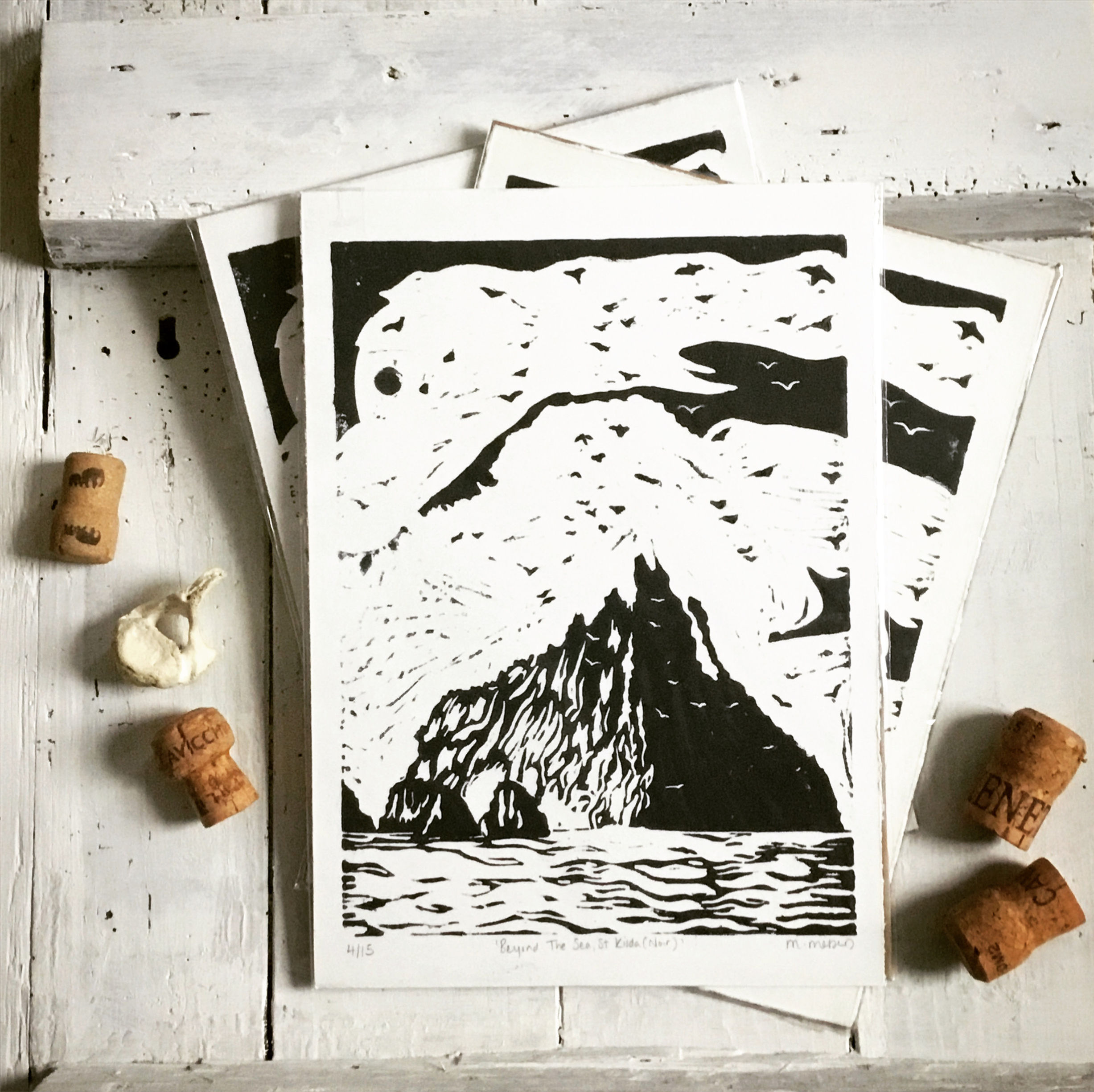 'Beyond The Sea, St Kilda (Noir)'  Lino Print