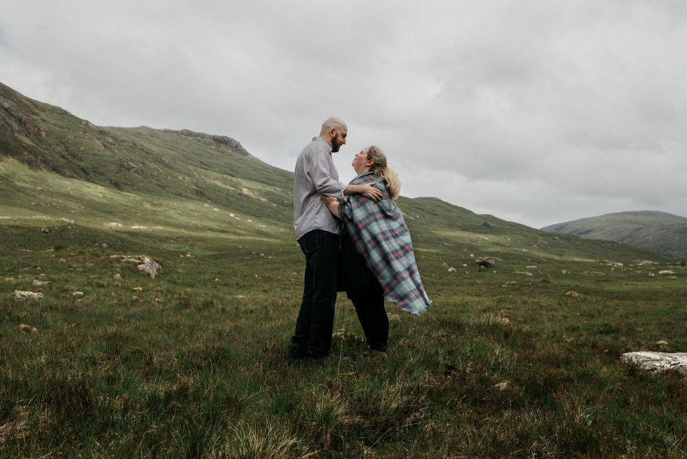 Wide landscape portrait during a Glencoe couples photography session.