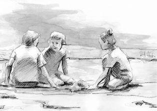 enfants, plage, jeux, sable, été, mer, joie