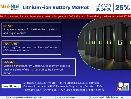 Lithium Ion Battery Market Thrives, Anticipates 25% CAGR Growth by 2030