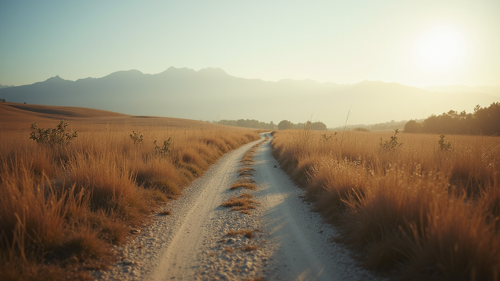 Eye-level view of a serene landscape with a winding path