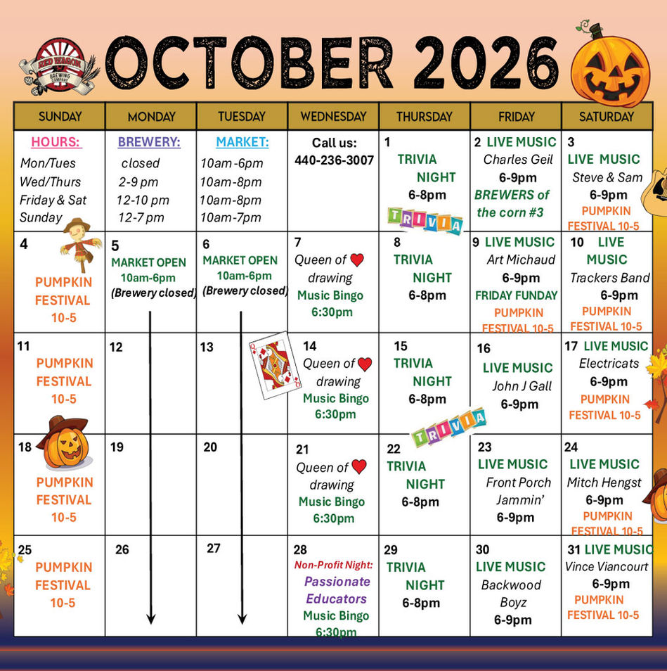 Red Wagon Farm October 2026 Calendar of Events