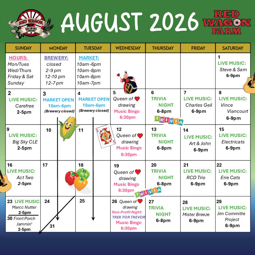 Red Wagon Farm August 2026 Calendar of Events