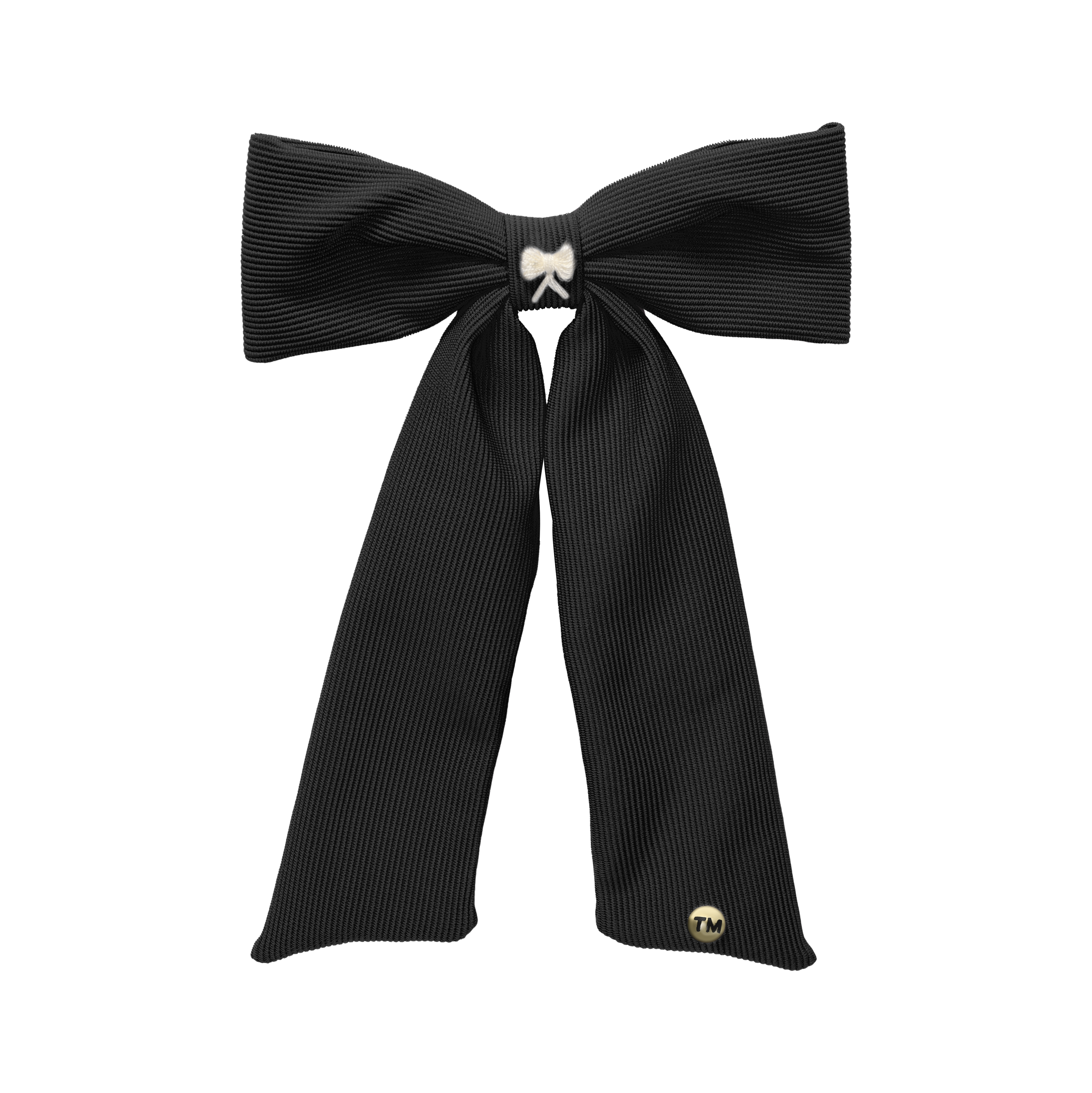 Bow Embroidery Knit Collection Large Bow Clip (Black)