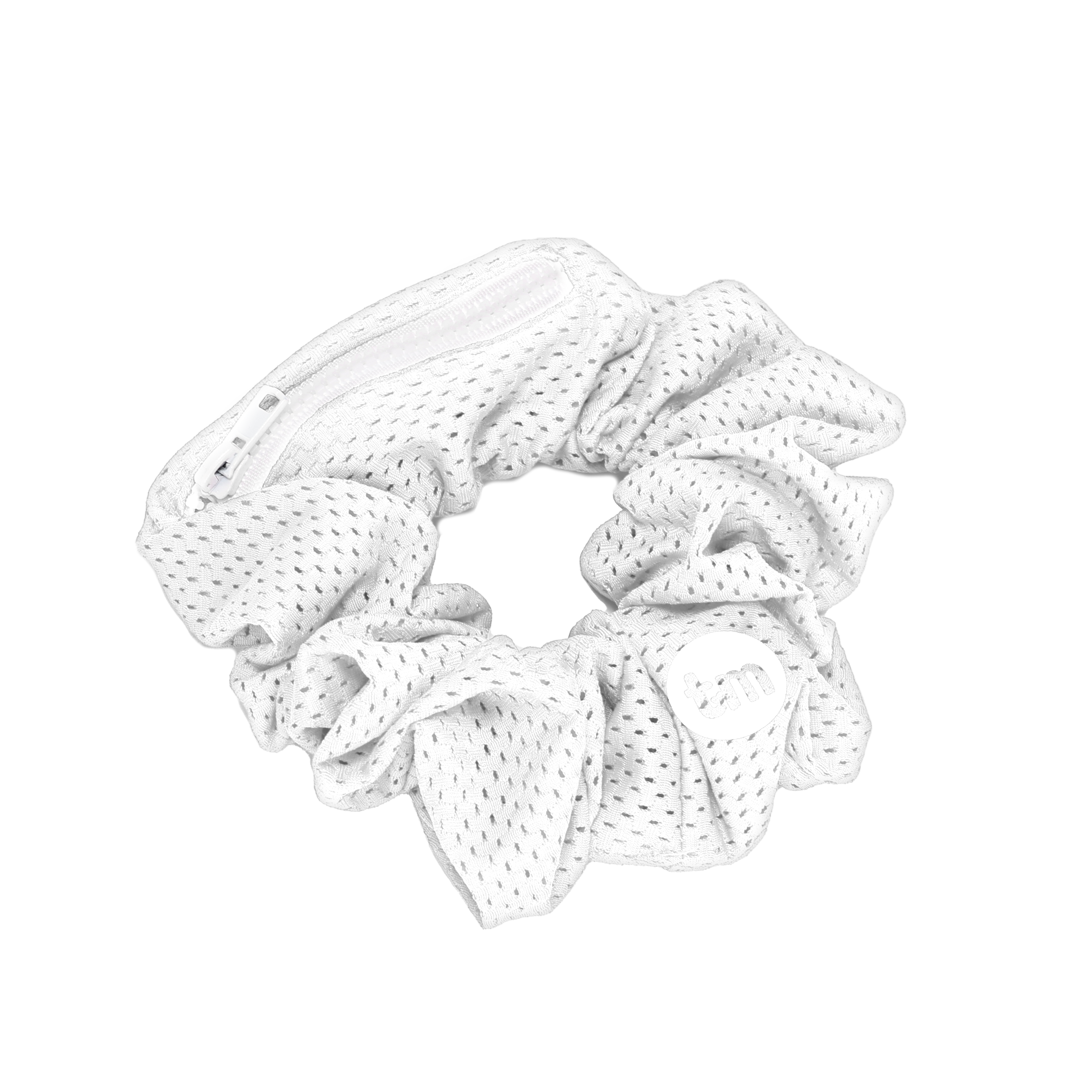 SS24 WHITE SCRUNCHIE ZIPPER POCKET SPORTS MESH COLLECTION (GLOW IN DARK LOGO)