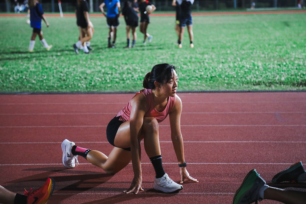 Sarah Tan warming up ahead of the MetaSport training session. PHOTO: HANA BASIR, SPORTPLUS.SG