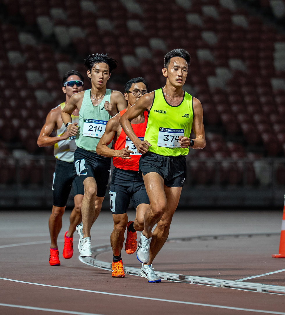 Melvin Wong in the men's 10000m event at the 86th Singapore Open Track and Field Championships. PHOTO: SPORTPLUS.SG / ALDRICH GOH