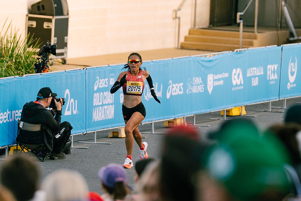 Nicole Low in the final stretch of her half-marathon in Gold Coast, she is the second fastest Singaporean woman of all time over the distance. PHOTO: SPORTPLUS.SG / HANA BASIR