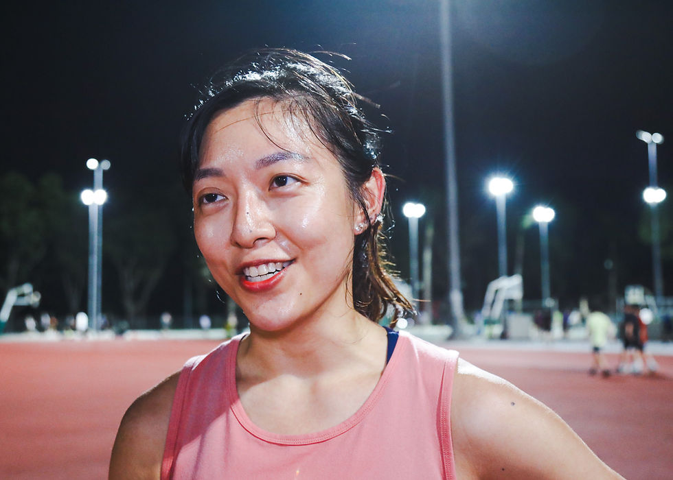 Sarah Tan speaks with SportPlus.sg at the track. PHOTO: HANA BASIR, SPORTPLUS.SG