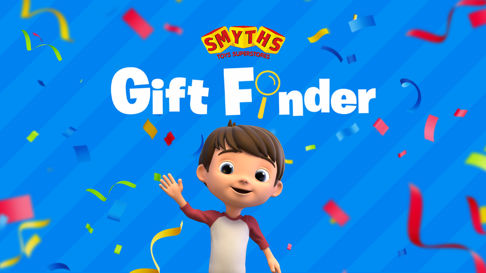 brand mascot centred on a blue background that resembles gift wrapping paper