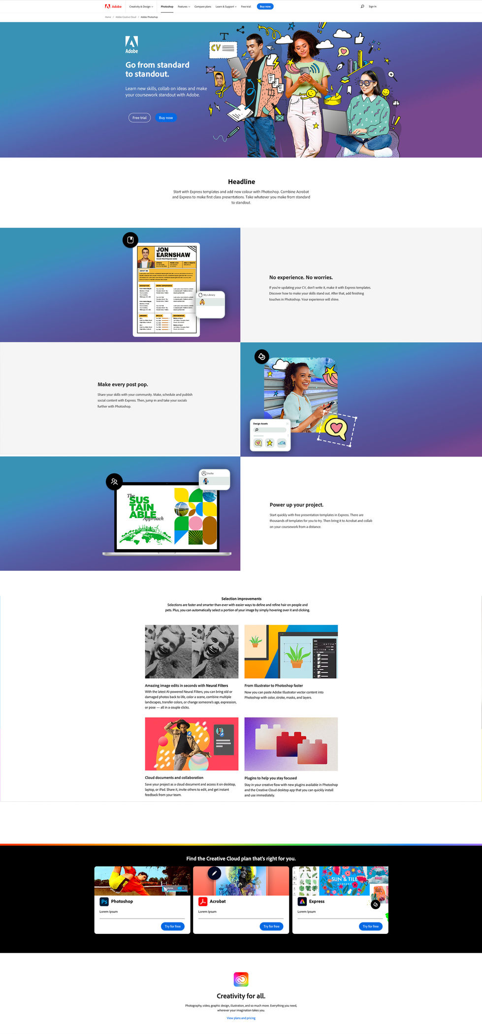 Adobe.com student web page