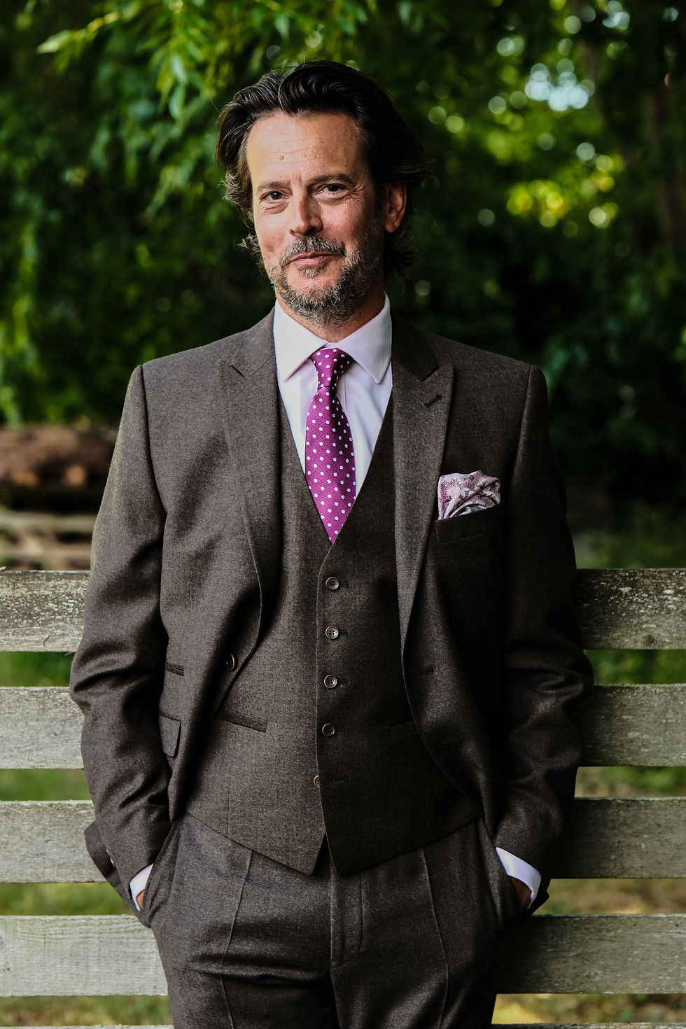 Chocolate brown suit with matching waistcoat