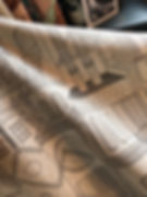 Thumbnail: close-up of patterned linen fabric showing fine detail of architectural geometric design in Champagne colour way