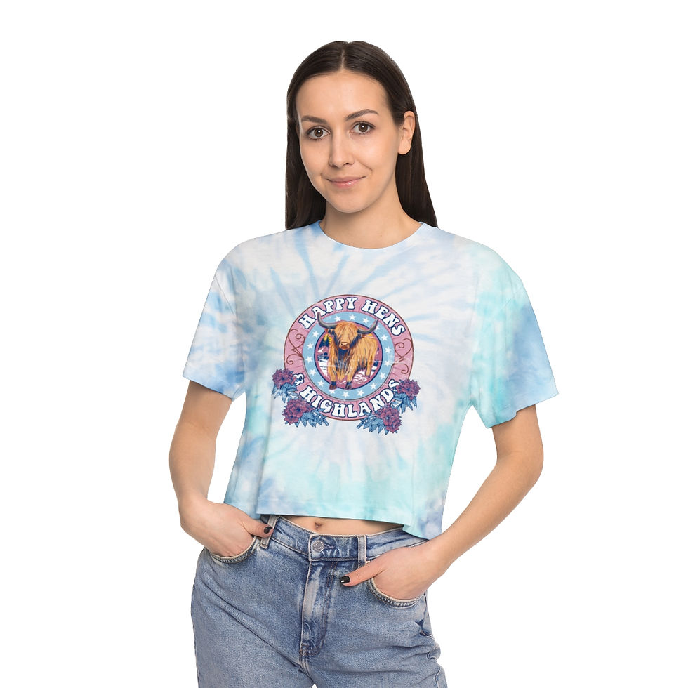 Thumbnail: Women's Highland Cow Tie-Dye Crop Tee