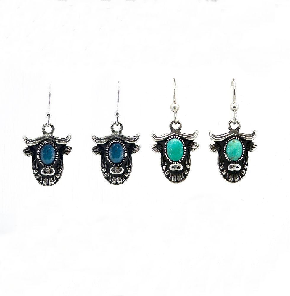 Thumbnail: Sterling Silver Turquoise Highland Cow Earrings