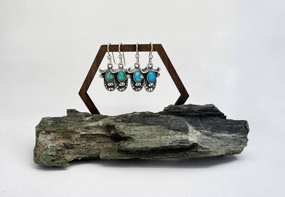Thumbnail: Sterling Silver Turquoise Highland Cow Earrings