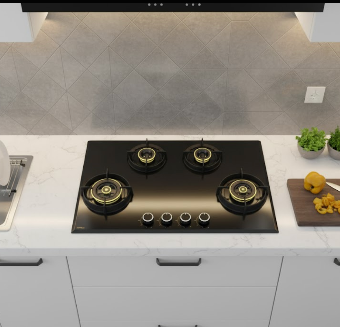 Hafele ALTIUS FS 480 80 cm 4 brass burners electric auto ignition