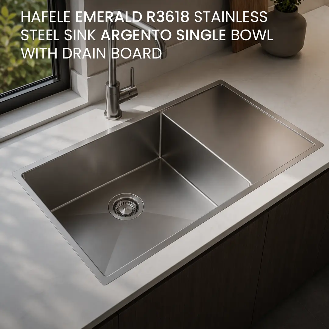 Hafele EMERALD R3618 Stainless Steel Sink Argento SINGLE BOWL WITH DRAIN BOARD
