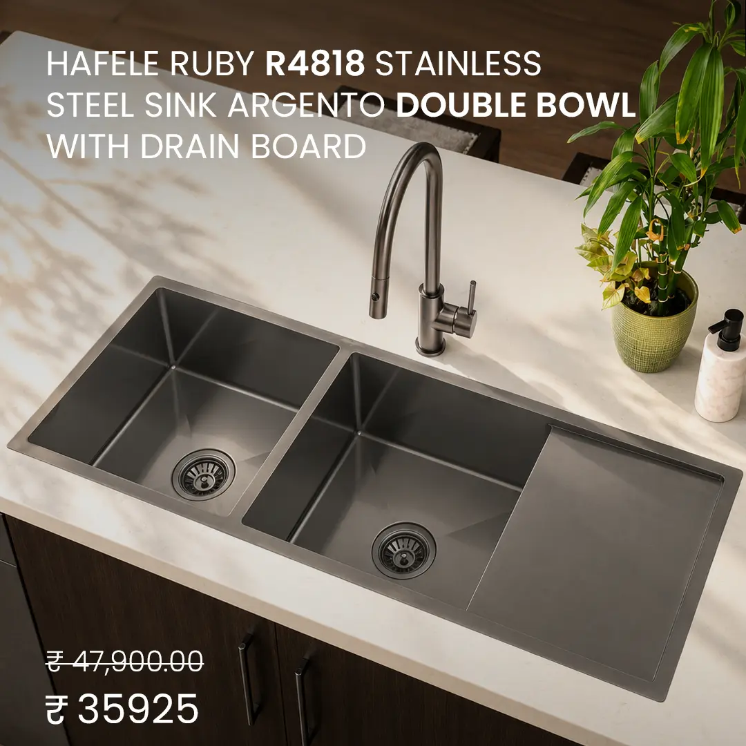 Hafele RUBY R4818 Stainless Steel Sink Argento DOUBLE BOWL WITH DRAIN BOARD