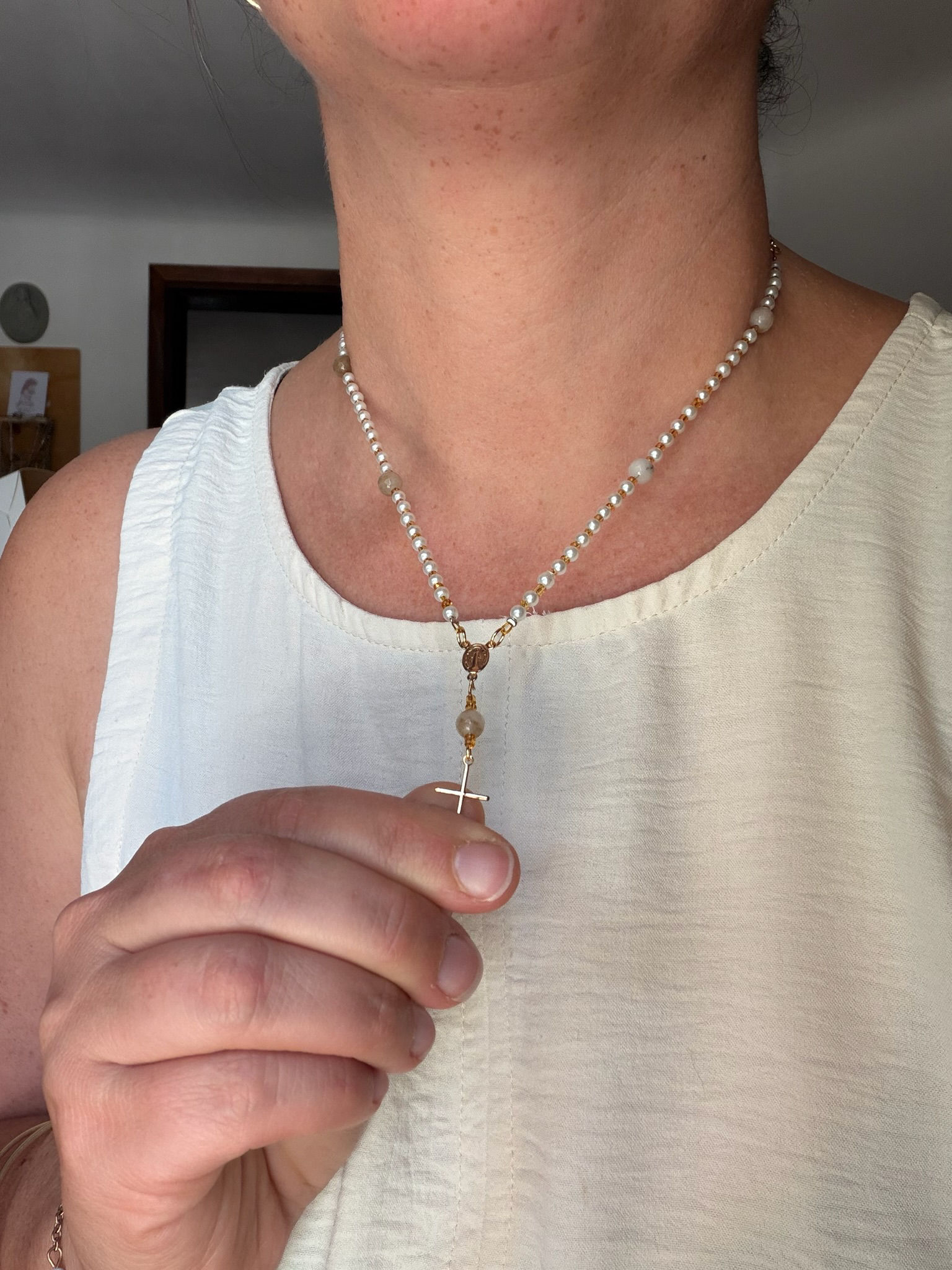 Rosario collar perlas de vidrio y Goldfilled 
