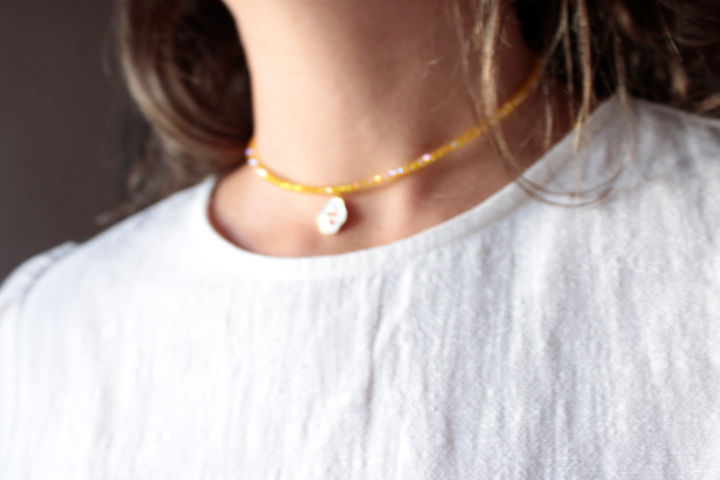 Miniatura: Collar mini cristales con Sagrado Corazón goldfilled 
