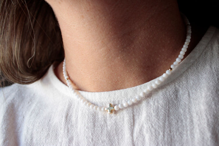Miniatura: Collar nácar cruz conector 