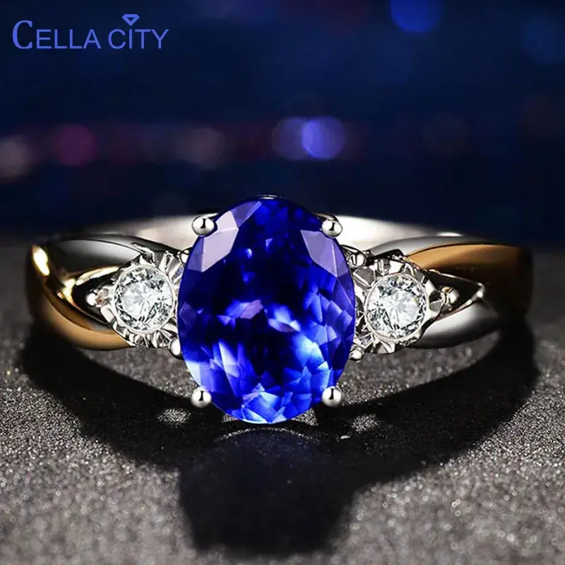 Cellacity Classic Silver Rings Luxury Jewelry With Oval Sapphire Gemstone