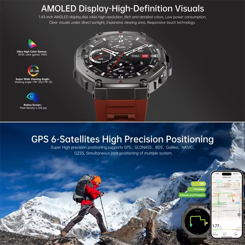 Thumbnail: Smart Watch For T-Rex 3 GPS Smartwatch AMOLED Touch Screen 5ATM Outdoor Compass