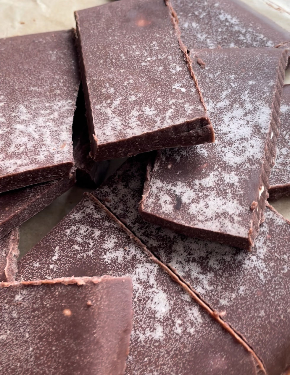 Close up of antioxidant fudge thins cut up and haphazard
