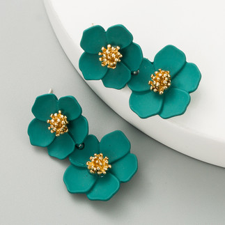 Green Floral Earrings