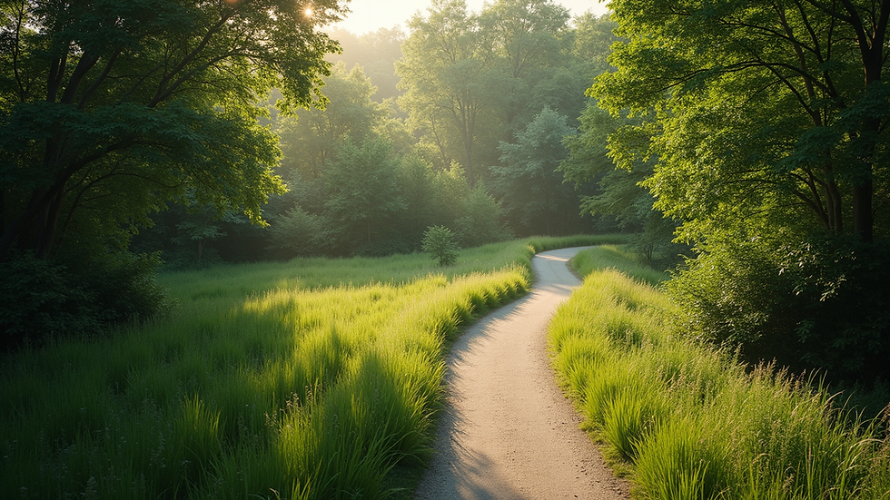 High angle view of a tranquil nature scene with a winding path