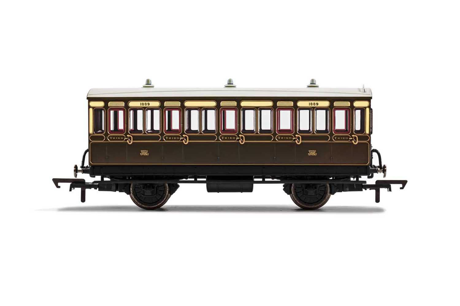 #D# GWR, 4 Wheel Coach, 3rd Class, Fitted Lights, 1889 - Era 2/3