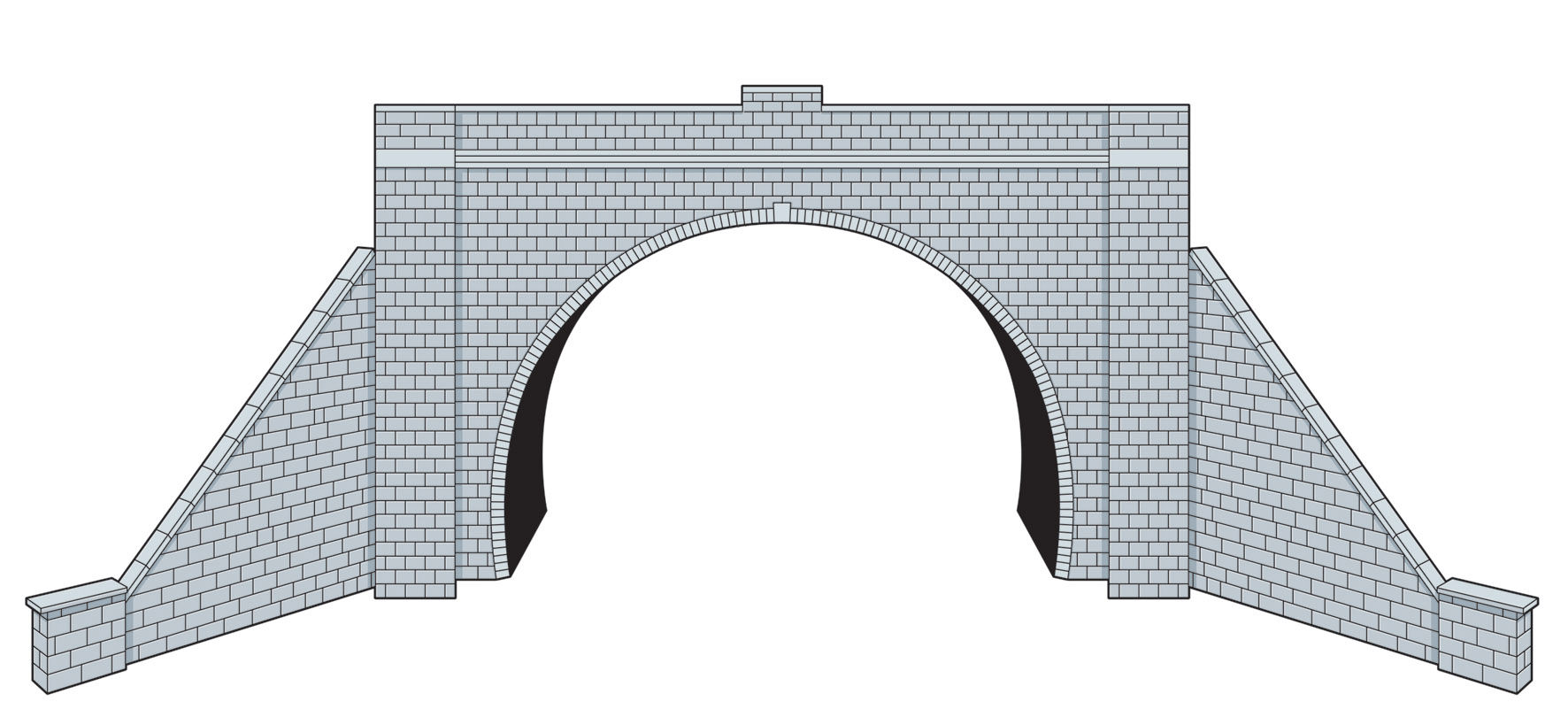 L/S Kit TT:120 Tunnel Portals with wing walls, Stone, Double Track