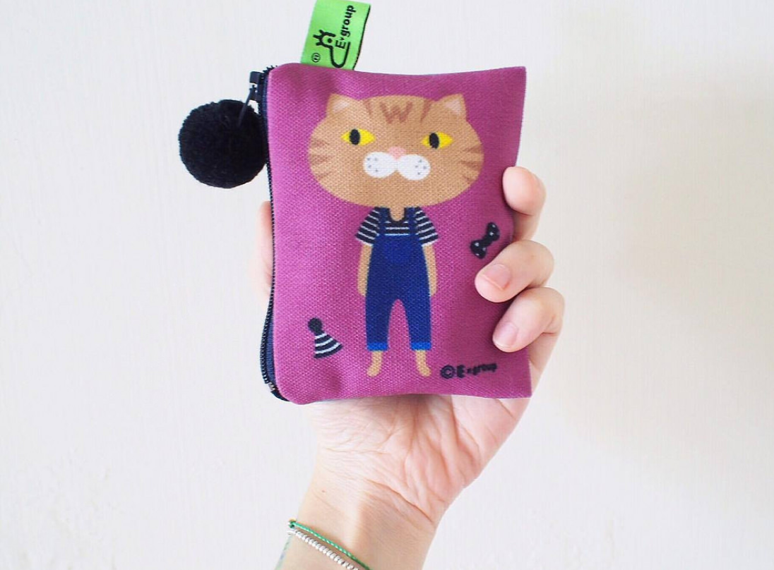 小方塊包 雙面設計 橘喵 紫羅蘭 零錢包