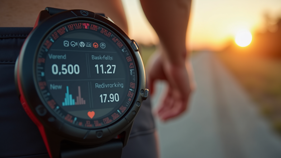 Eye-level view of a fitness tracker displaying workout metrics