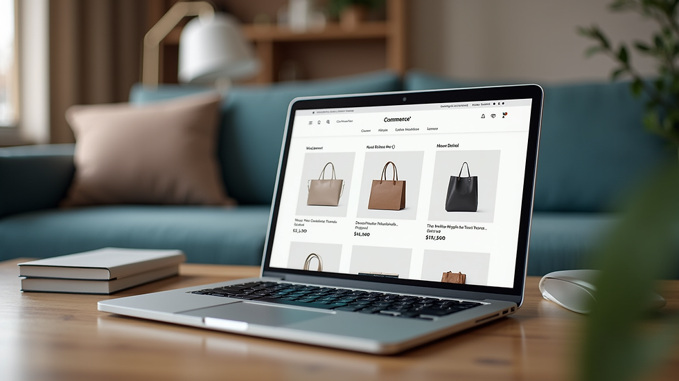 Eye-level view of a clean and organized ecommerce homepage on a laptop